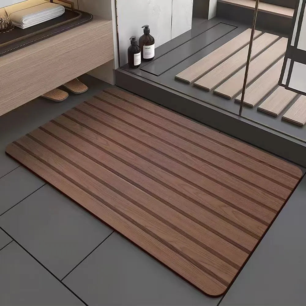 American style diatomite washroom floor mat with wood grain pattern on bathroom tiles