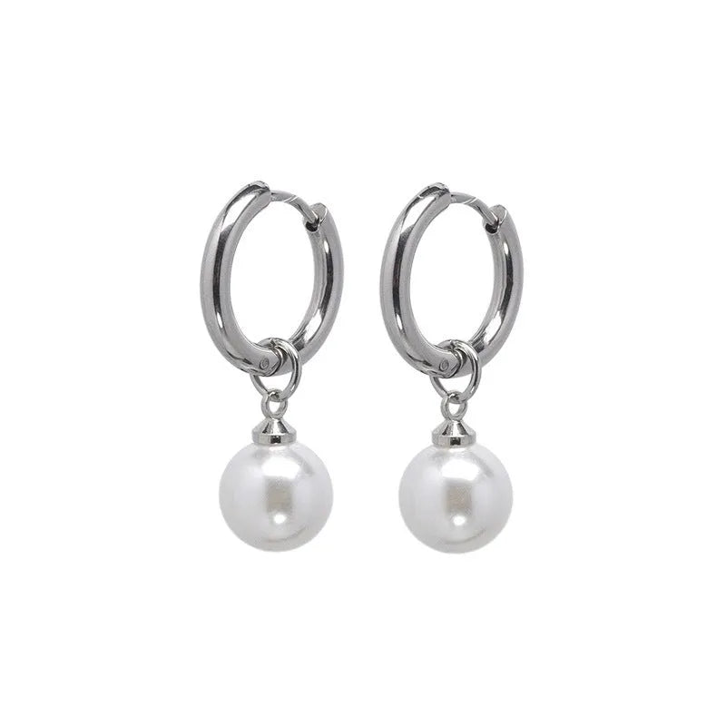 Alloy pearl geometric earrings with titanium steel backing for women