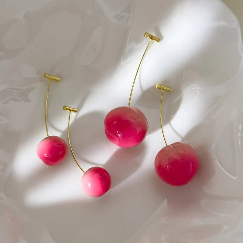 Acrylic peach fruit earrings in small and large sizes with copper earrings for women