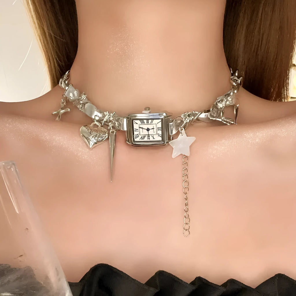 Dark multi-layer cross necklace for women with large hemp flower chain design, adjustable 41-50cm length.