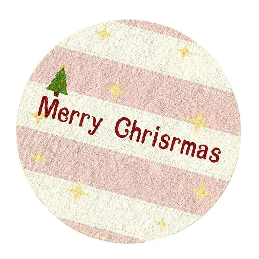 Round Christmas floor mat with holiday pattern in imitation cashmere material