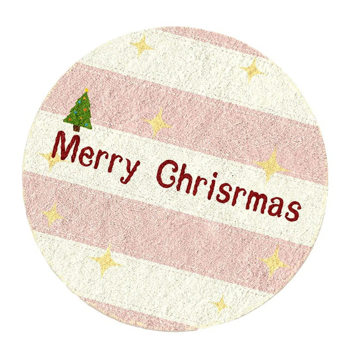 Round Christmas floor mat with holiday pattern in imitation cashmere material