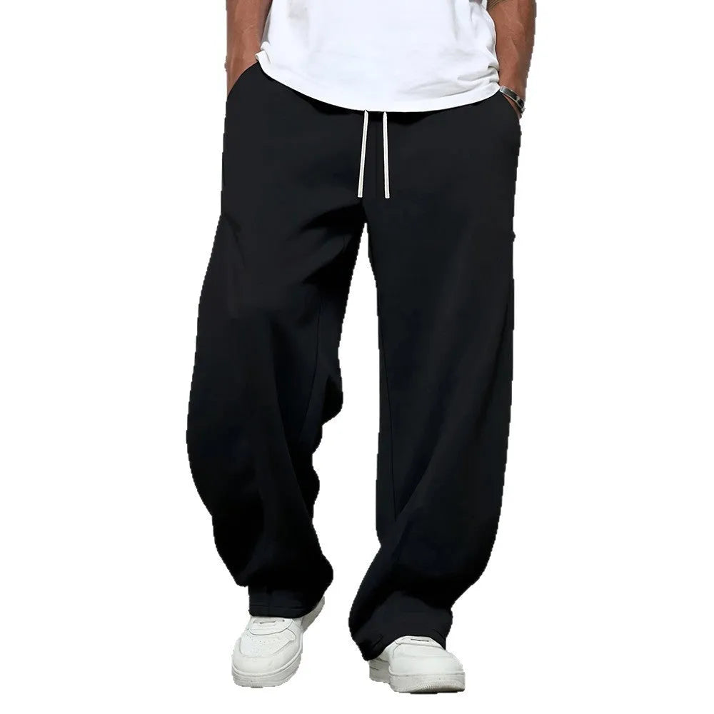 Men's straight leg casual trousers in polyester with micro-elastic waistband in three colour options
