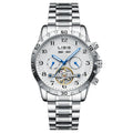 Men's silver automatic perpetual calendar mechanical watch with stainless steel bracelet and sapphire crystal