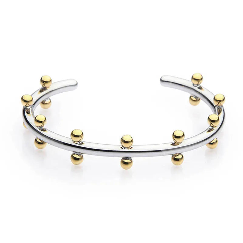 C-shaped stainless steel bean bead bracelet with personality texture rivet design and alloy clasp