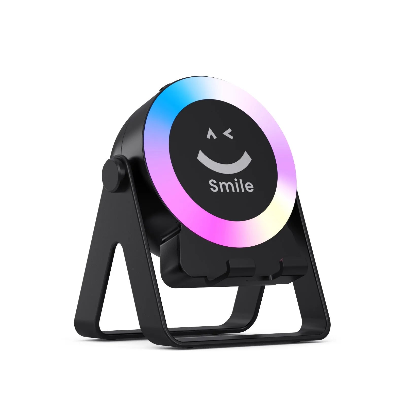 Black and white Bluetooth speaker with induction charging bracket and LED lighting