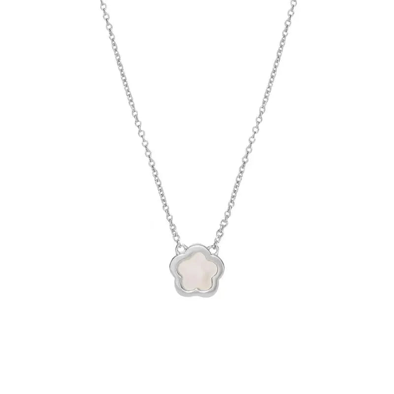 White mother shell flower necklace with copper O-chain in gold and silver options