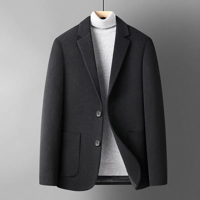 Men's grey wool slim fit suit jacket with polyester lining for autumn winter casual wear