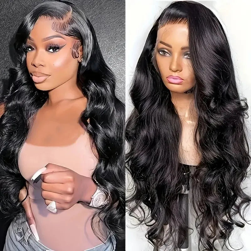 Black lace wig with big wave style made from high-temperature fibre material showing textured hair pattern