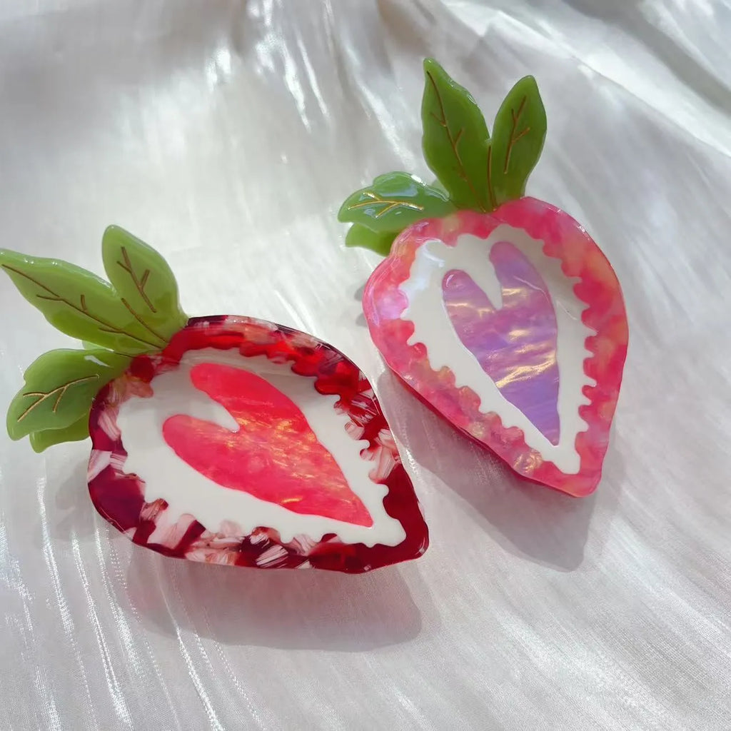 Handmade strawberry hair clip pastoral style accessory in red or pink colours