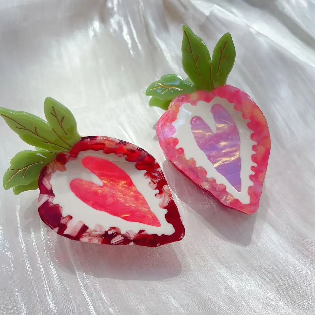 Handmade strawberry hair clip pastoral style accessory in red or pink colours