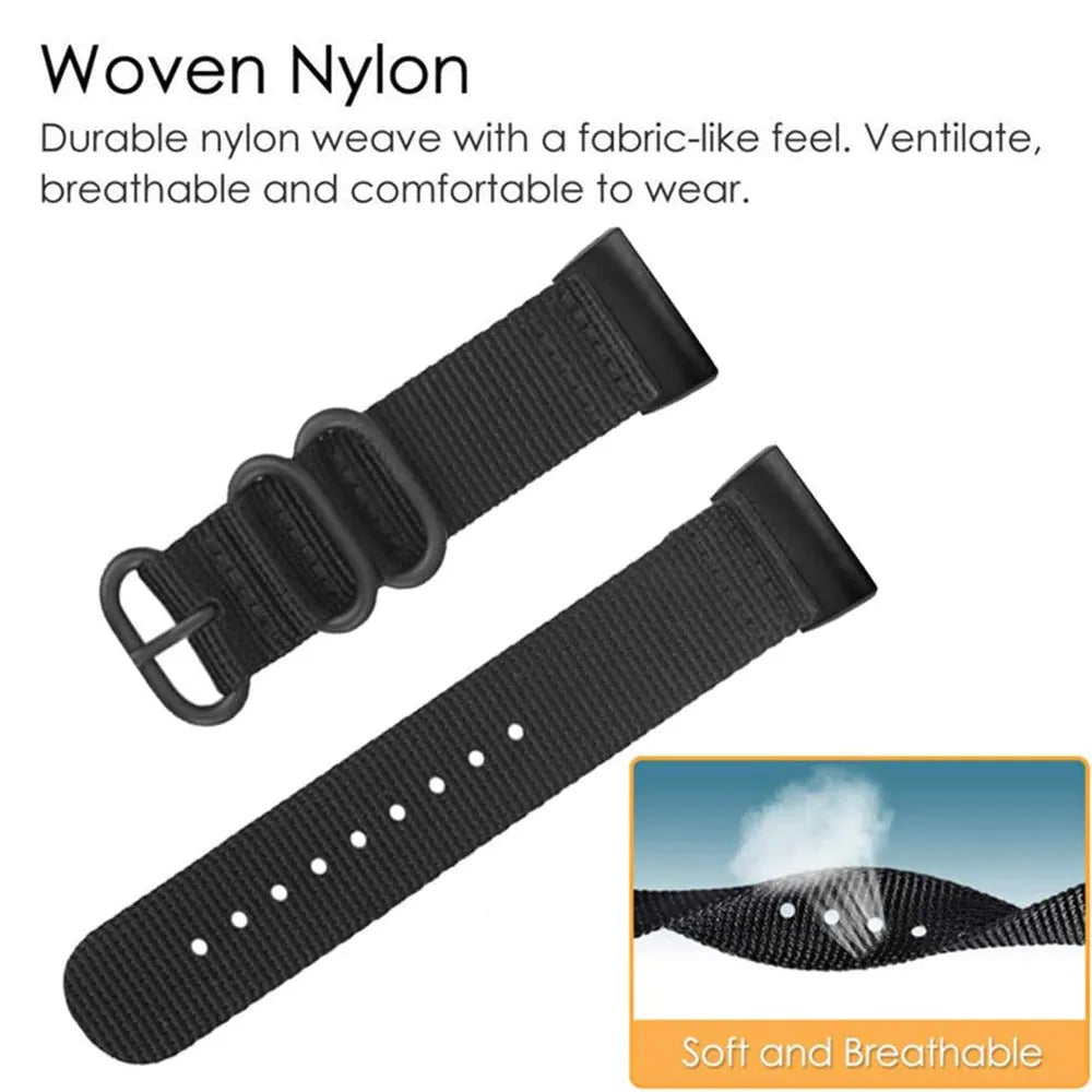 Fitbit Charge nylon strap with three-ring buckle in Army Green colour