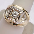 Geometric hollow gold copper couple rings with chamfering square pattern design