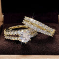 Convertible 2-in-1 alloy female ring set with fully-jewelled geometric design in silver, gold, or rose gold colour