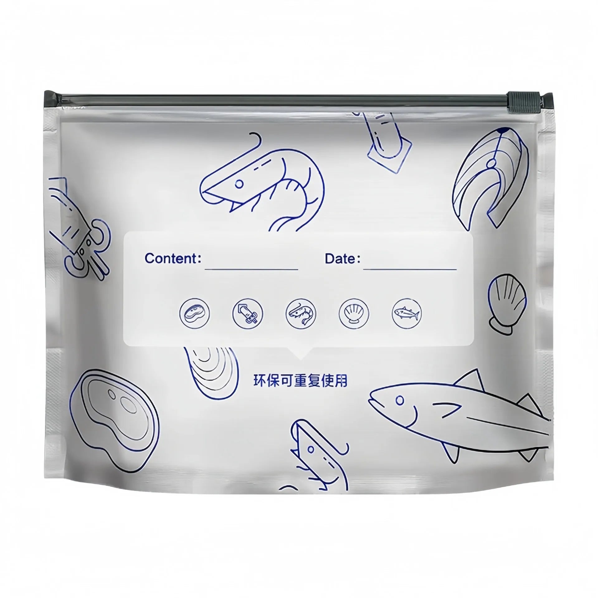 Aluminium foil resealable storage bags in three sizes with zip lock closure