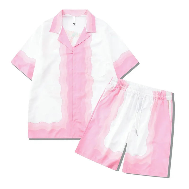 Plaid printed short sleeve shirt and trousers beach outfit set on a mannequin