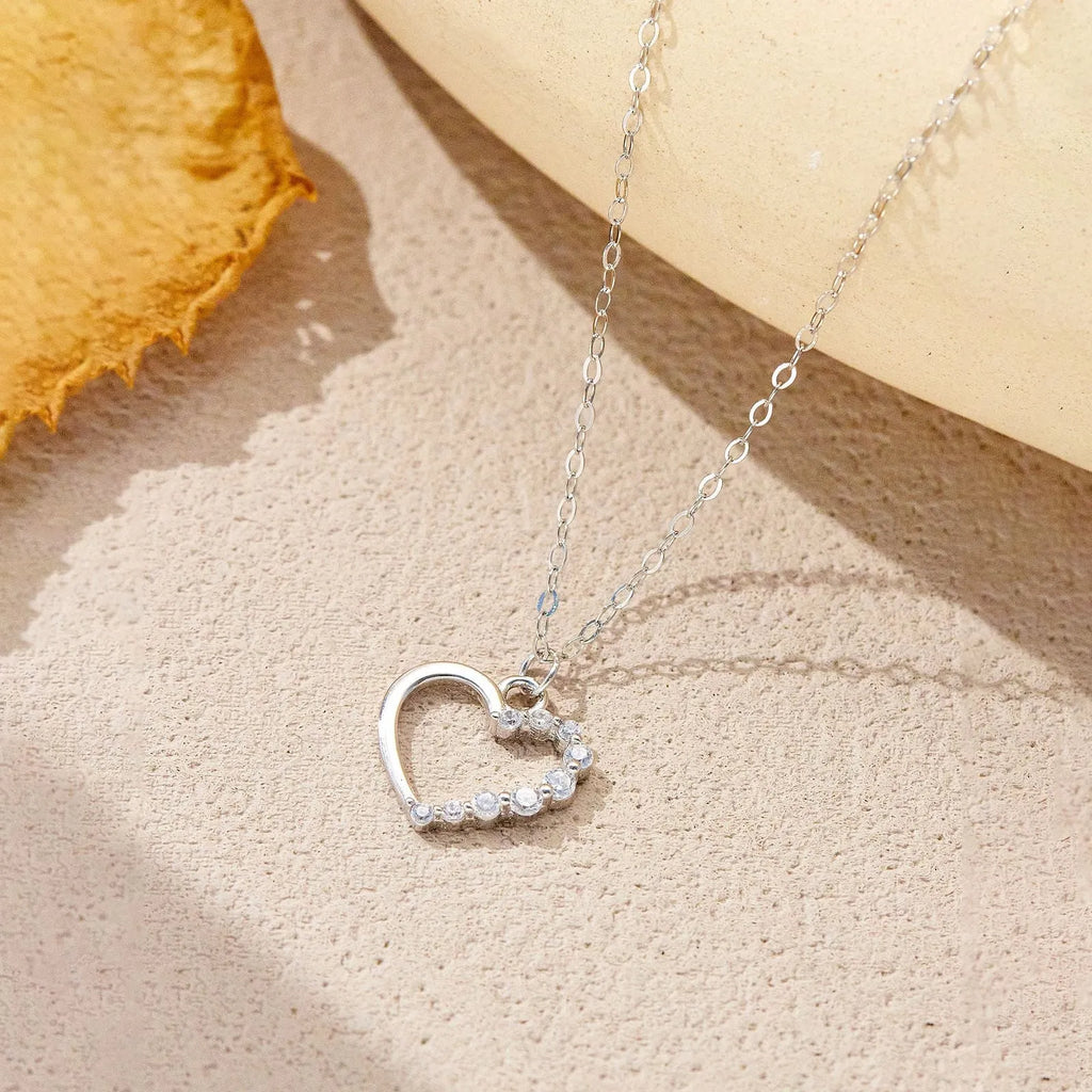 Sterling silver hollow heart necklace with regular chain in choice of colour finishes