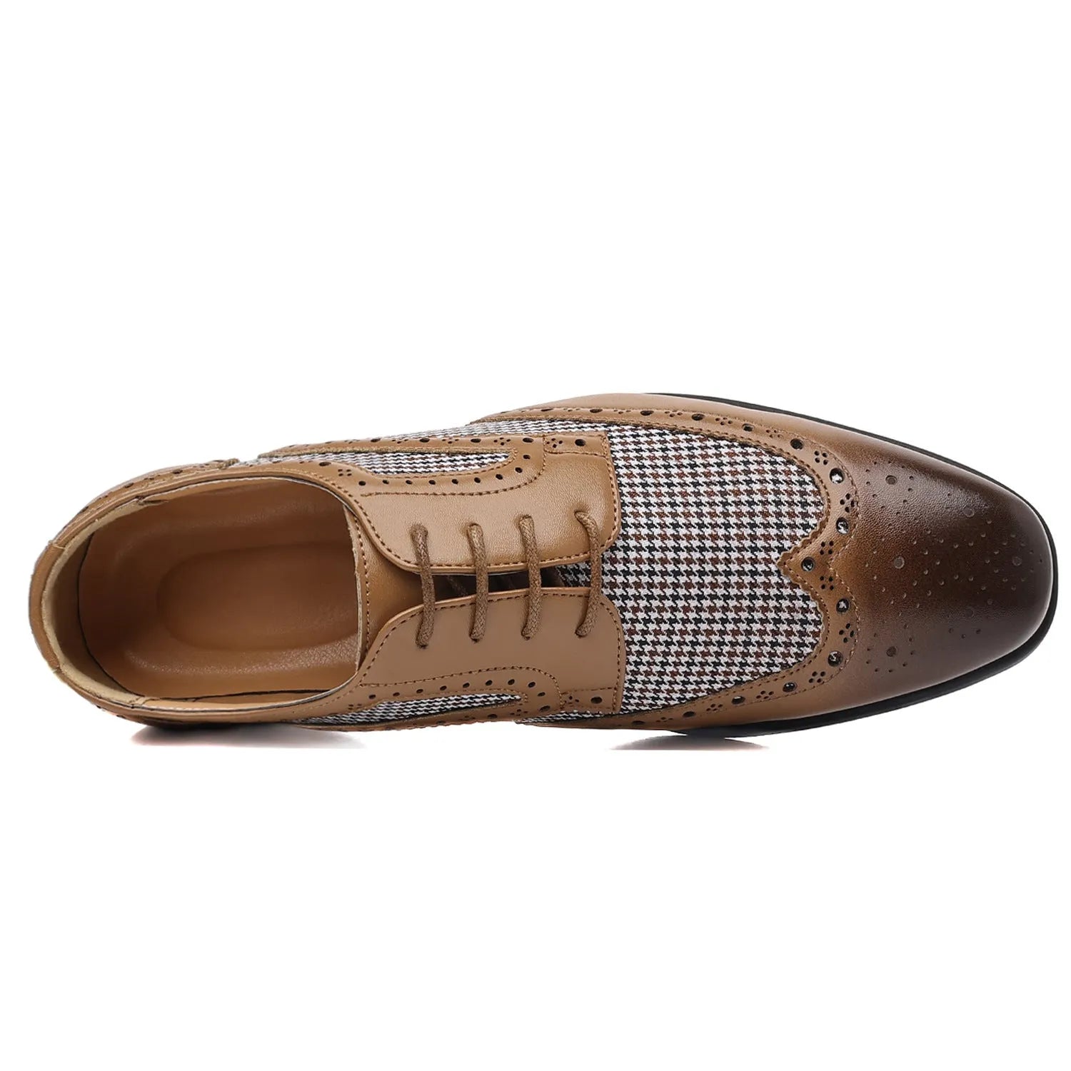 Men's black houndstooth pattern canvas casual shoes with lace-up front and rubber sole.
