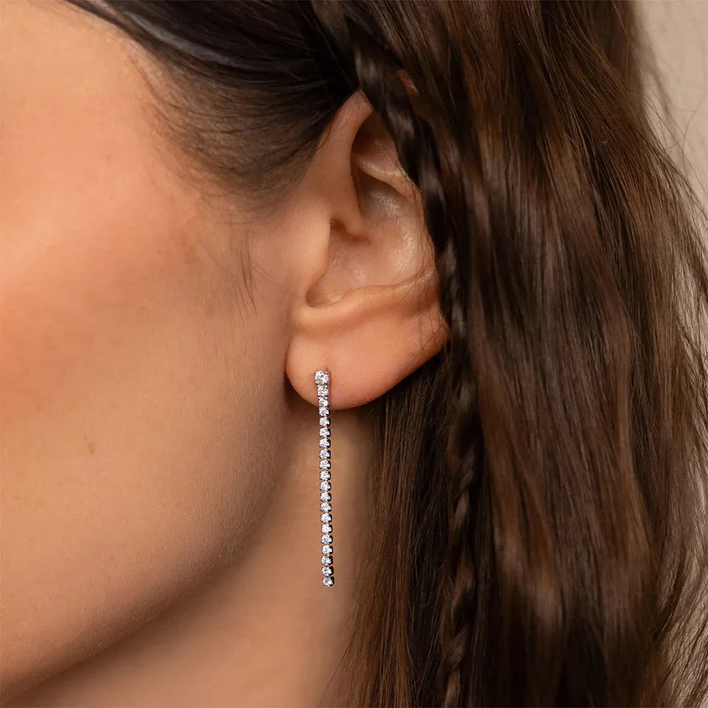 Geometric zircon earrings with Chinese style linear design in stainless steel, gold and steel colour options