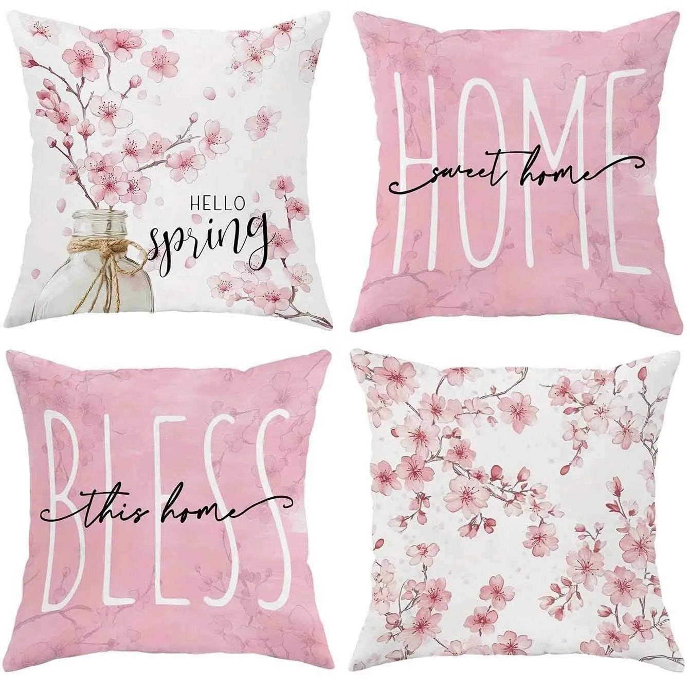 45cm square short velvet cushion cover with cherry blossom and letter pattern in one of four available colours.