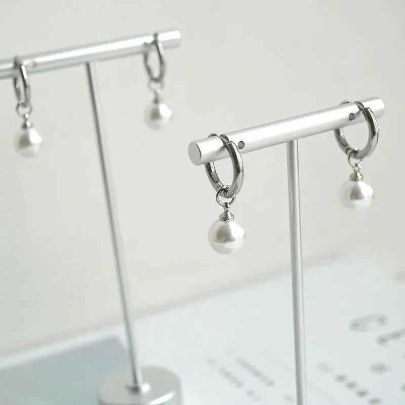 Alloy pearl geometric earrings with titanium steel backing for women