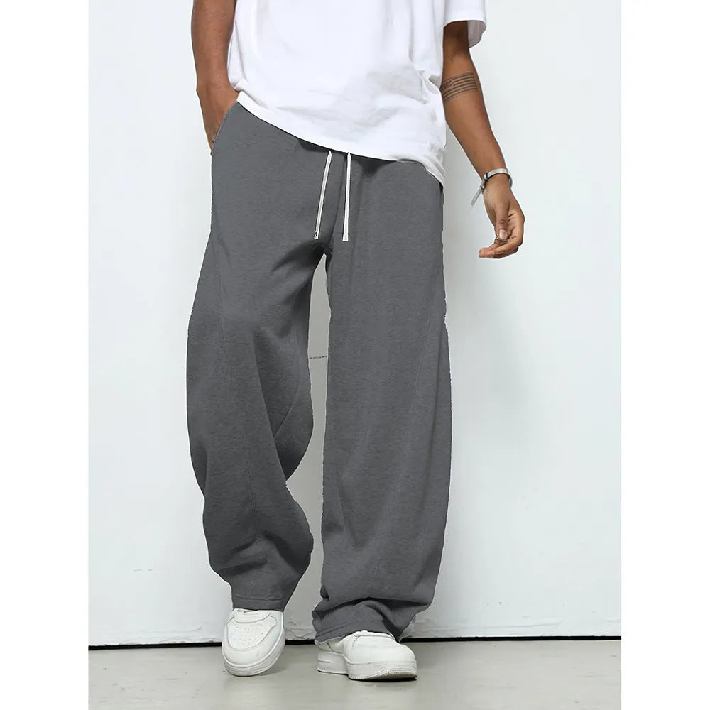 Men's straight leg casual trousers in polyester with micro-elastic waistband in three colour options