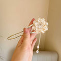 Retro-style U-shaped hairpin with a purple peony flower tassel decoration on an alloy barrette.