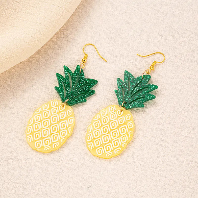 Drop-shaped acrylic earrings with summer coconut design in five colour variations on alloy ear hooks
