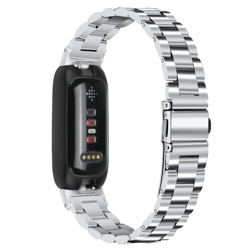 Stainless steel Fitbit Inspire 3 watch strap with three beads design in rose gold colour