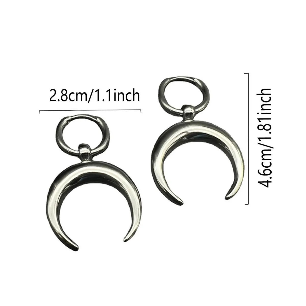Silver gothic moon hoop ear clips with geometric design and 18K plating