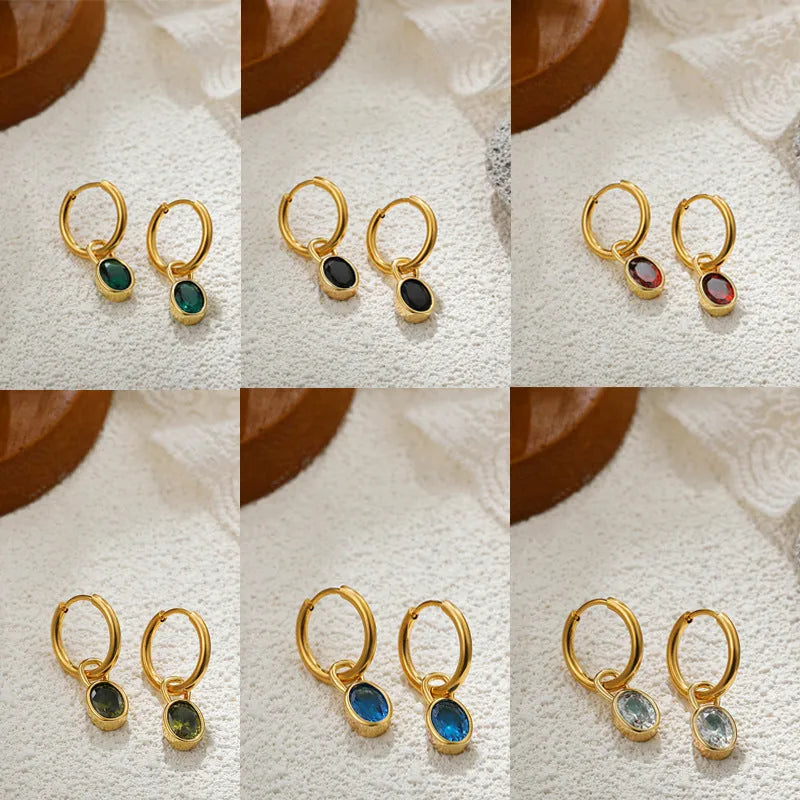 Retro oval zircon earrings in copper showing six colour variations