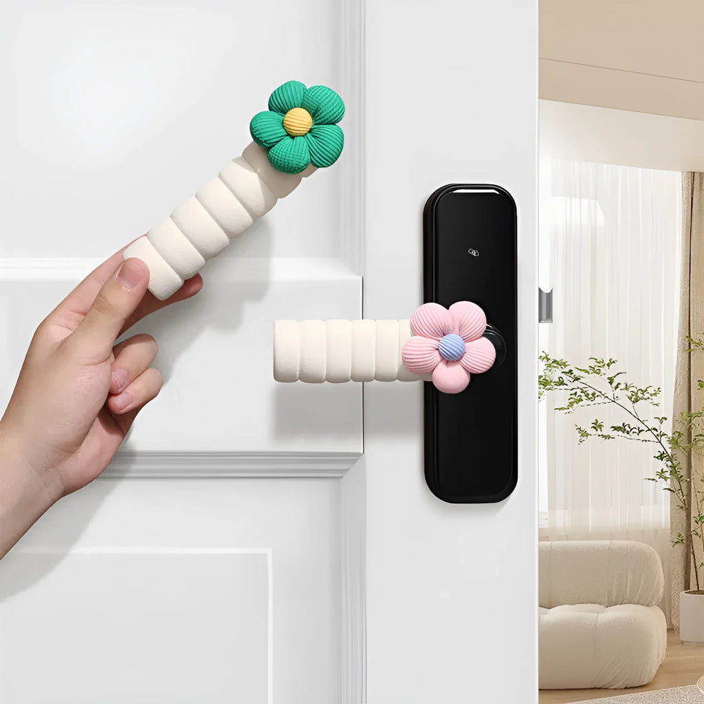 Round flower pattern door handle protective cover in PEVA material with non-slip interior