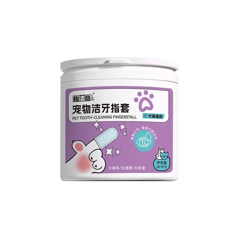 50-piece pack of non-woven pet dental cleaning finger stalls for cat and dog oral hygiene