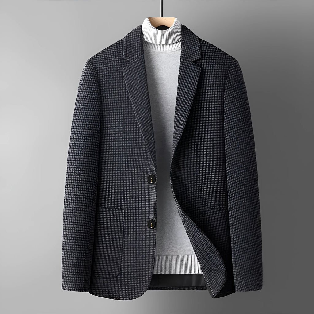 Men's grey wool slim fit suit jacket with polyester lining for autumn winter casual wear