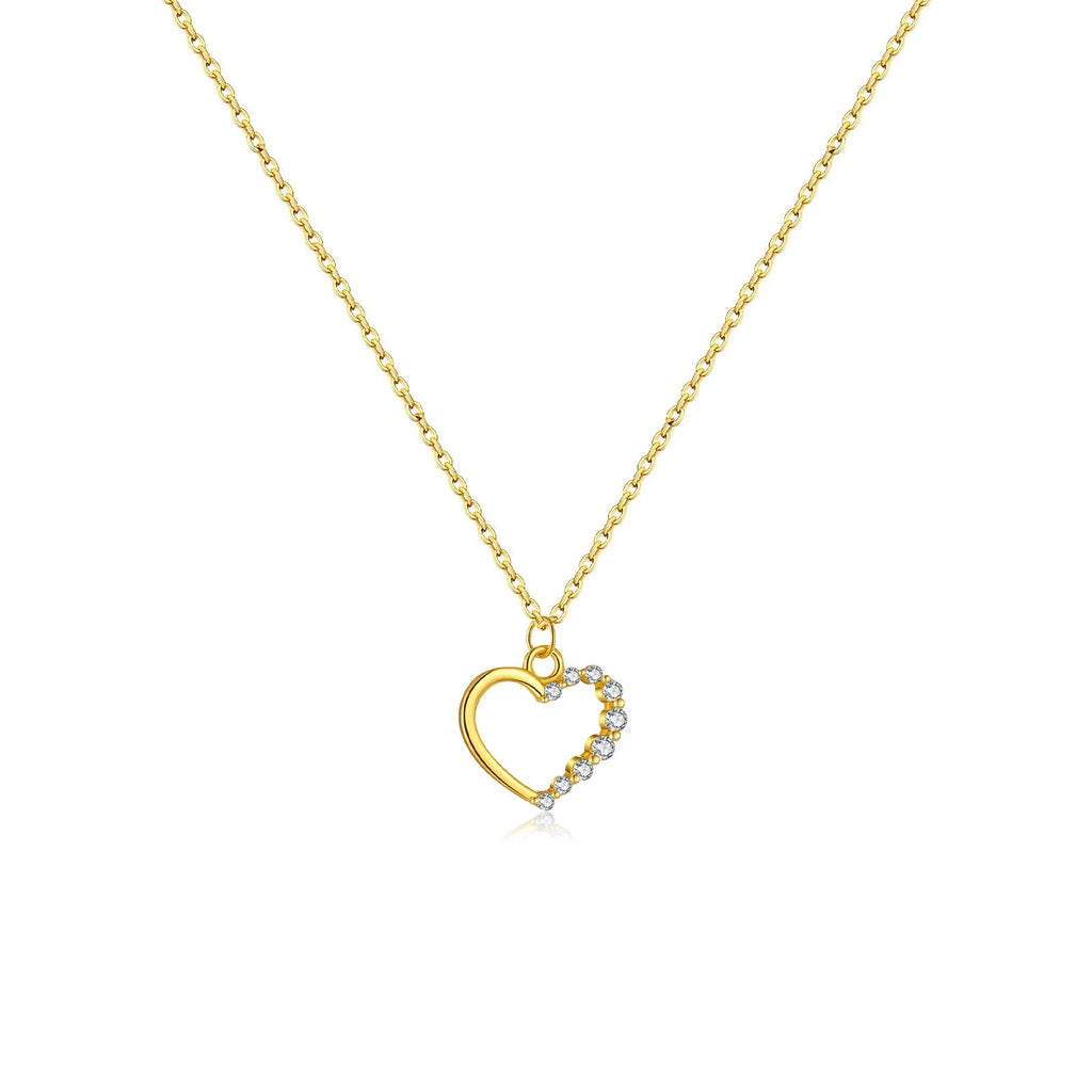Sterling silver hollow heart necklace with regular chain in choice of colour finishes
