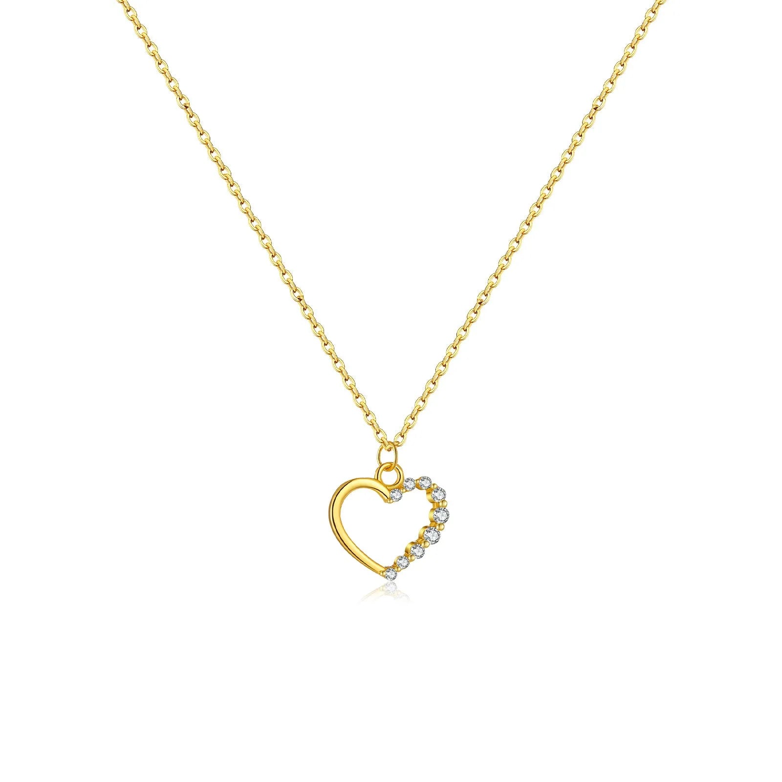 Sterling silver hollow heart necklace with regular chain in choice of colour finishes