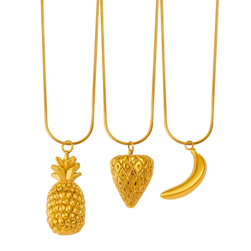 Women's stainless steel fruit pendant necklace with colourful fruit charm designs
