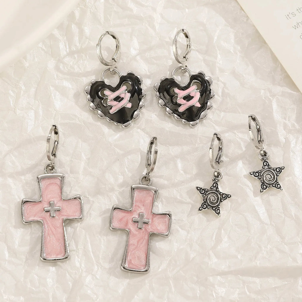 Women's alloy cross crystal stud earrings with geometric and animal designs in five colour options