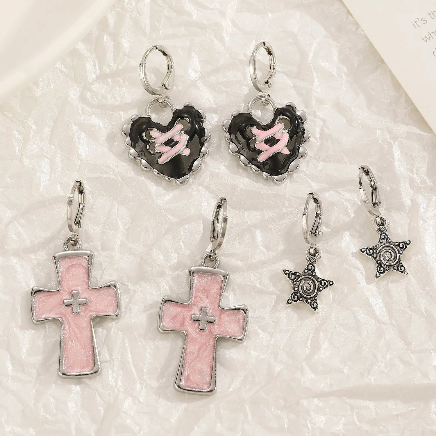Women's alloy cross crystal stud earrings with geometric and animal designs in five colour options