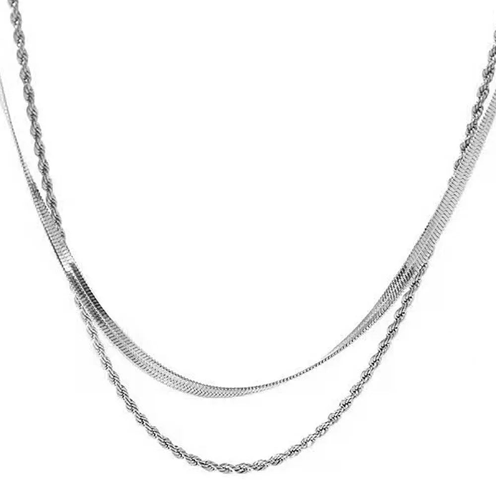 Women's retro geometric necklace with titanium steel pendant on adjustable snake bones chain