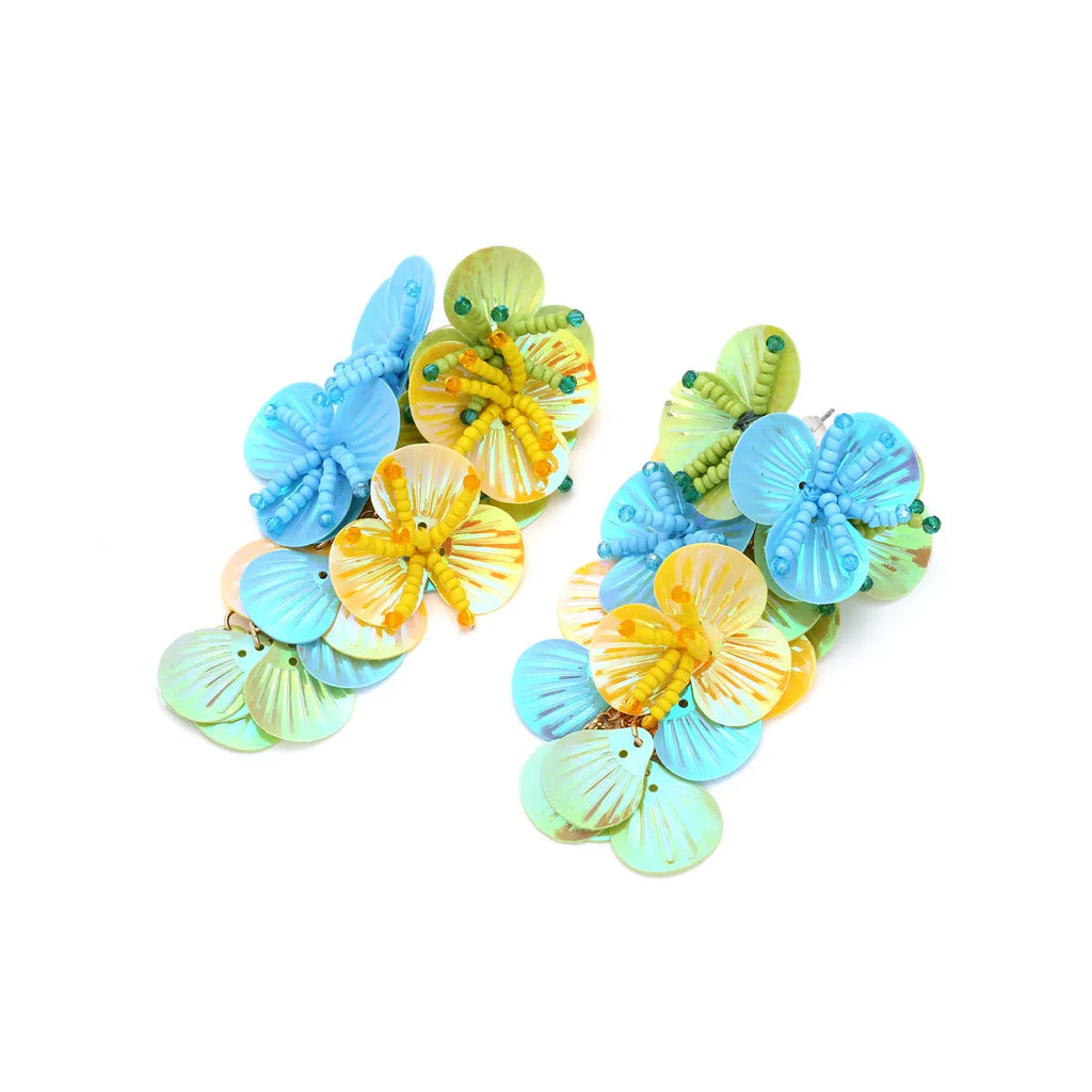 Handmade mixed material floral earrings with European American dopamine style in colourful designs