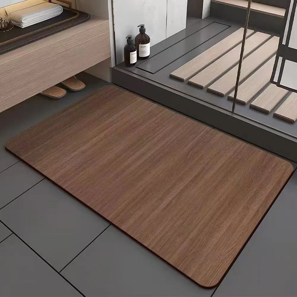 American style diatomite washroom floor mat with wood grain pattern on bathroom tiles