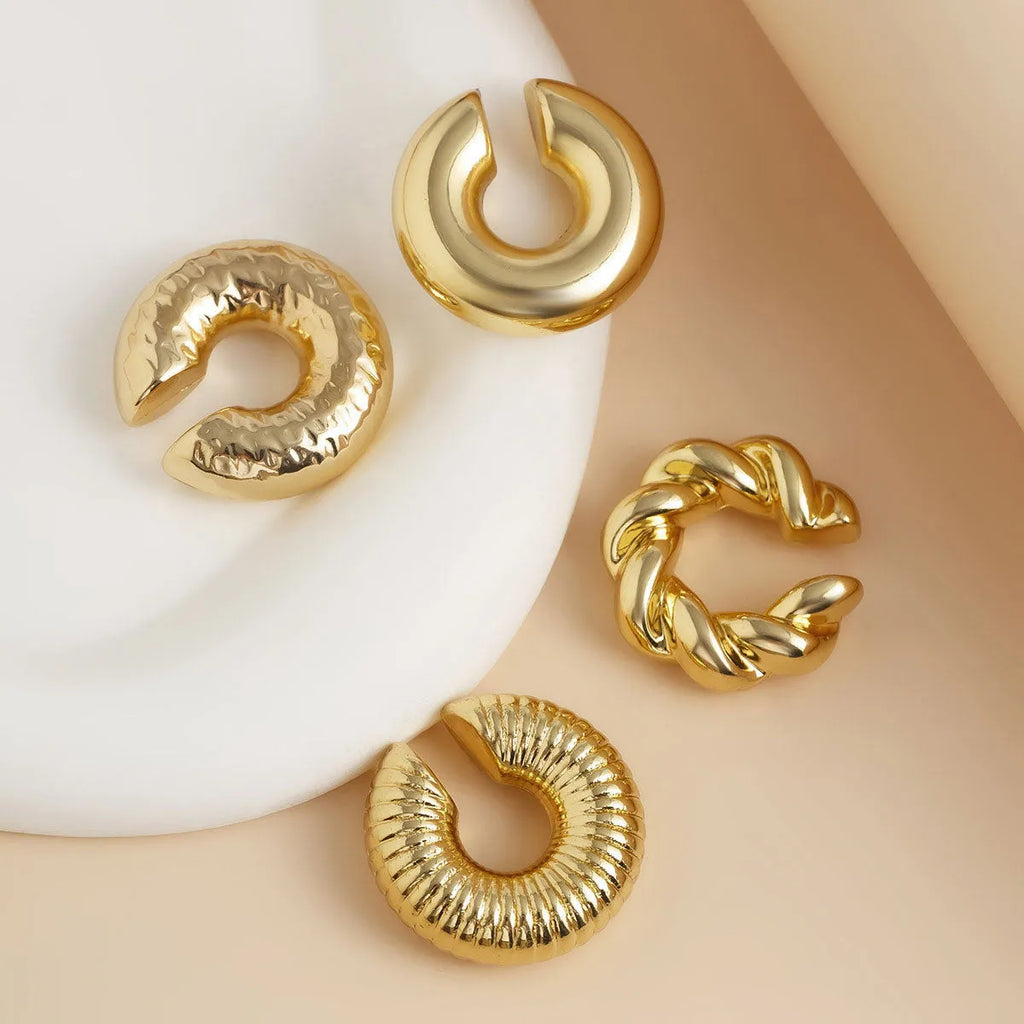 Geometric gold and silver clip-on earrings set for women without pierced ears