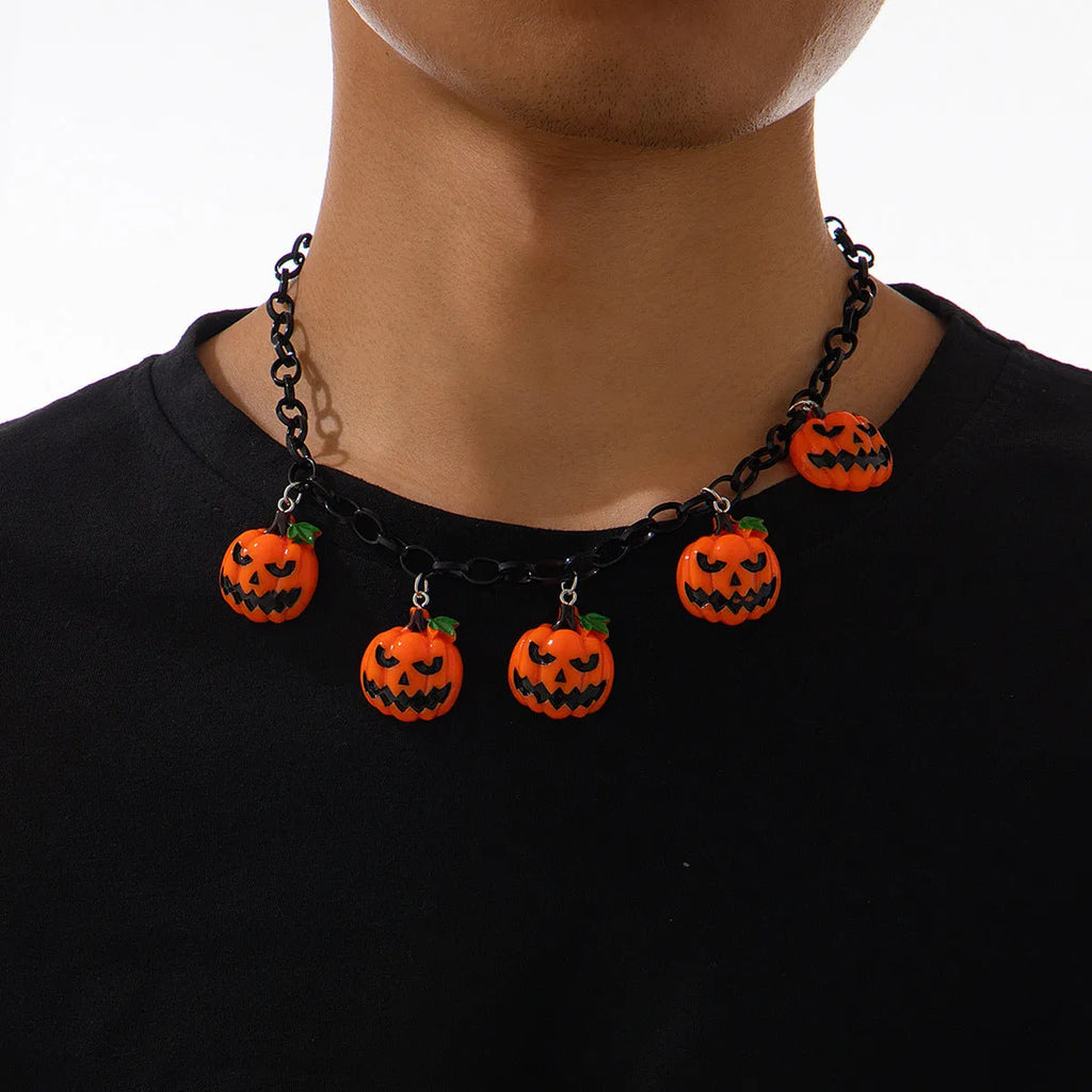 Halloween necklace with colourful acrylic pumpkin cartoon pendant on plastic chain