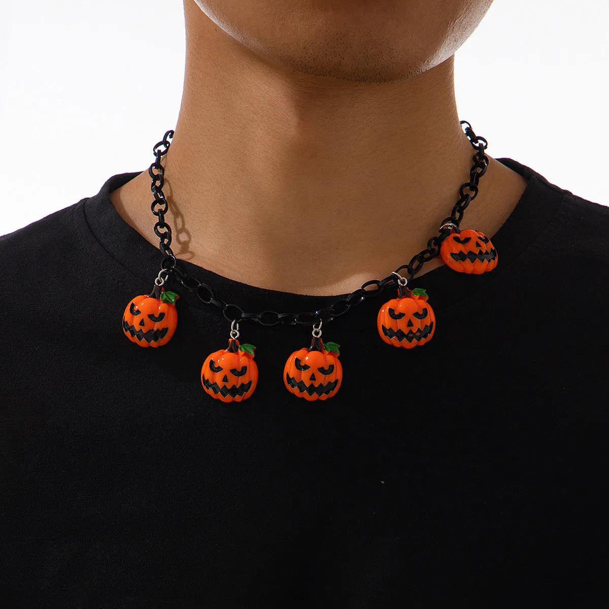 Halloween necklace with colourful acrylic pumpkin cartoon pendant on plastic chain