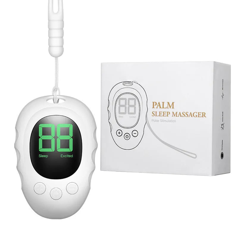Silicone sleep aid hand grip in black, white, and green colours with charging cable