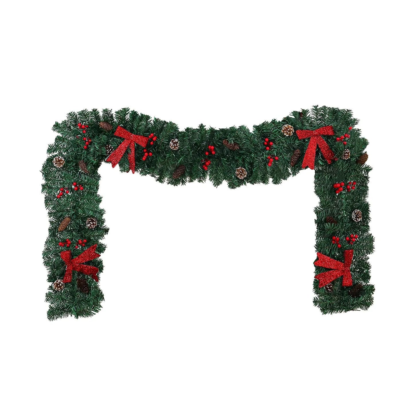 European style Christmas rattan decoration with pine cone bow design, available with coloured or warm white lighting options
