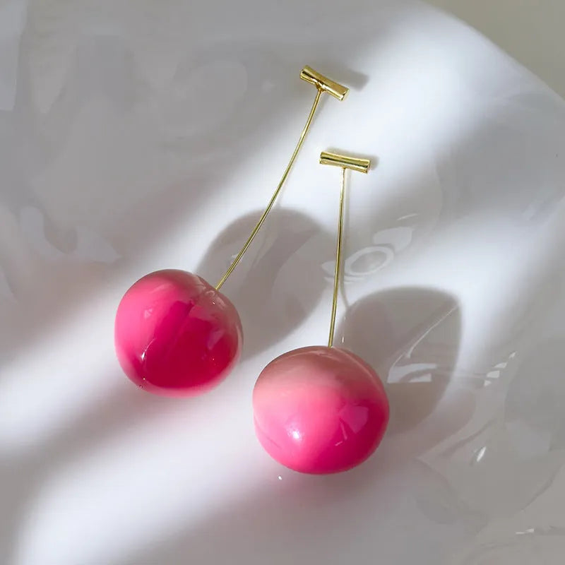 Acrylic peach fruit earrings in small and large sizes with copper earrings for women