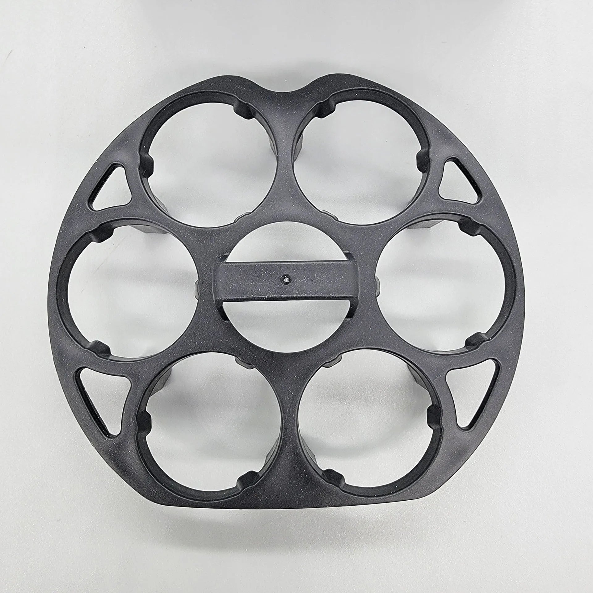Black plastic egg storage basket with modern design measuring 13.8 by 12.6 by 5.7 centimetres