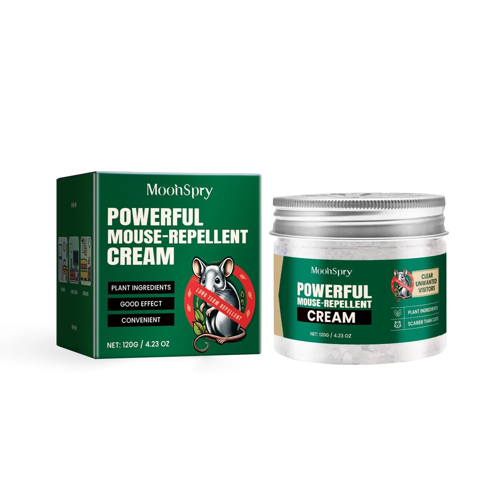 60ml bottle of natural rat repellent spray with clove and peppermint oil for cars and homes.